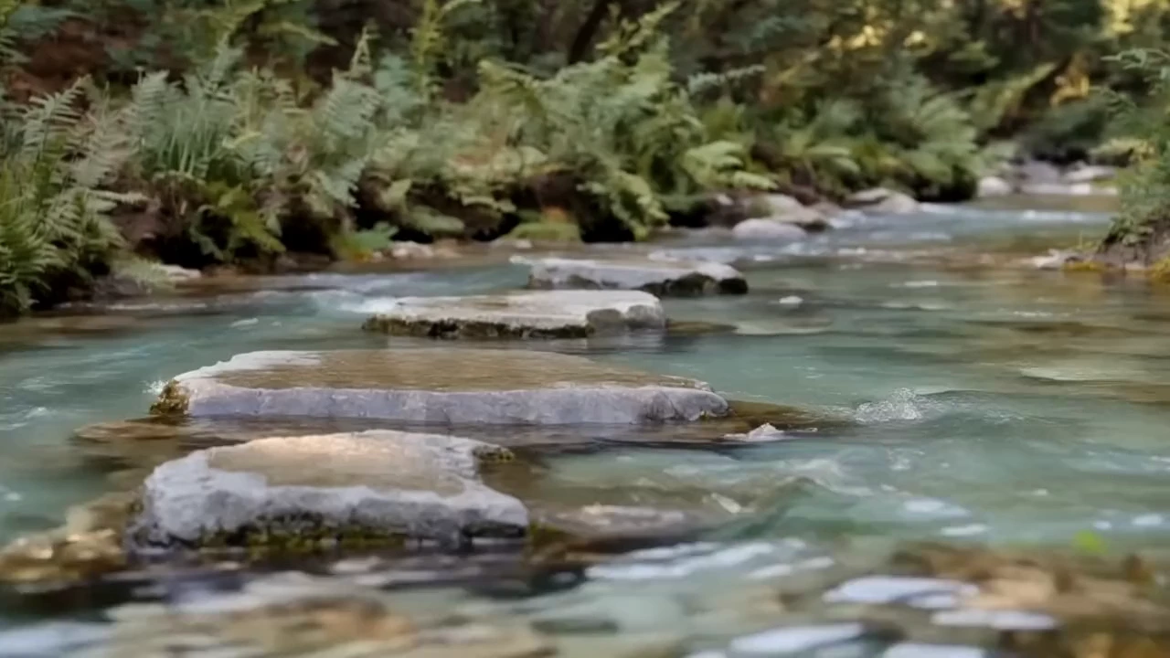 Ruisseau illustratif avec des pierres de passage et de légères ondulations